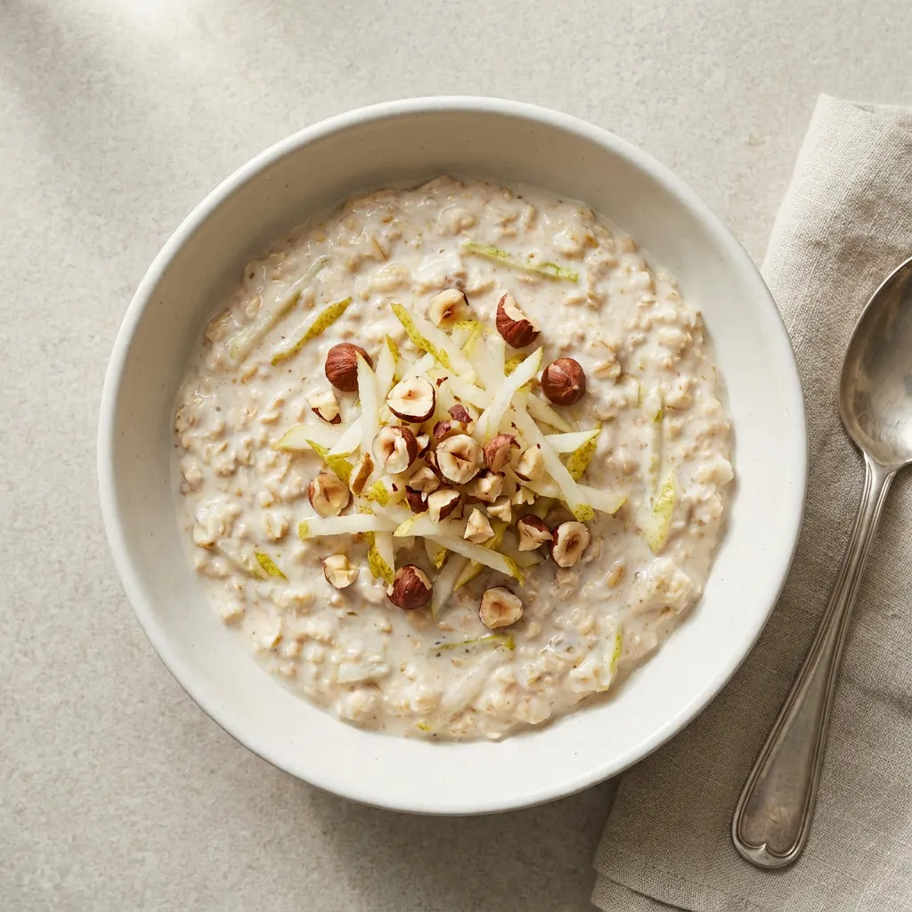 Μούσλι Bircher με αχλάδι και φουντούκια