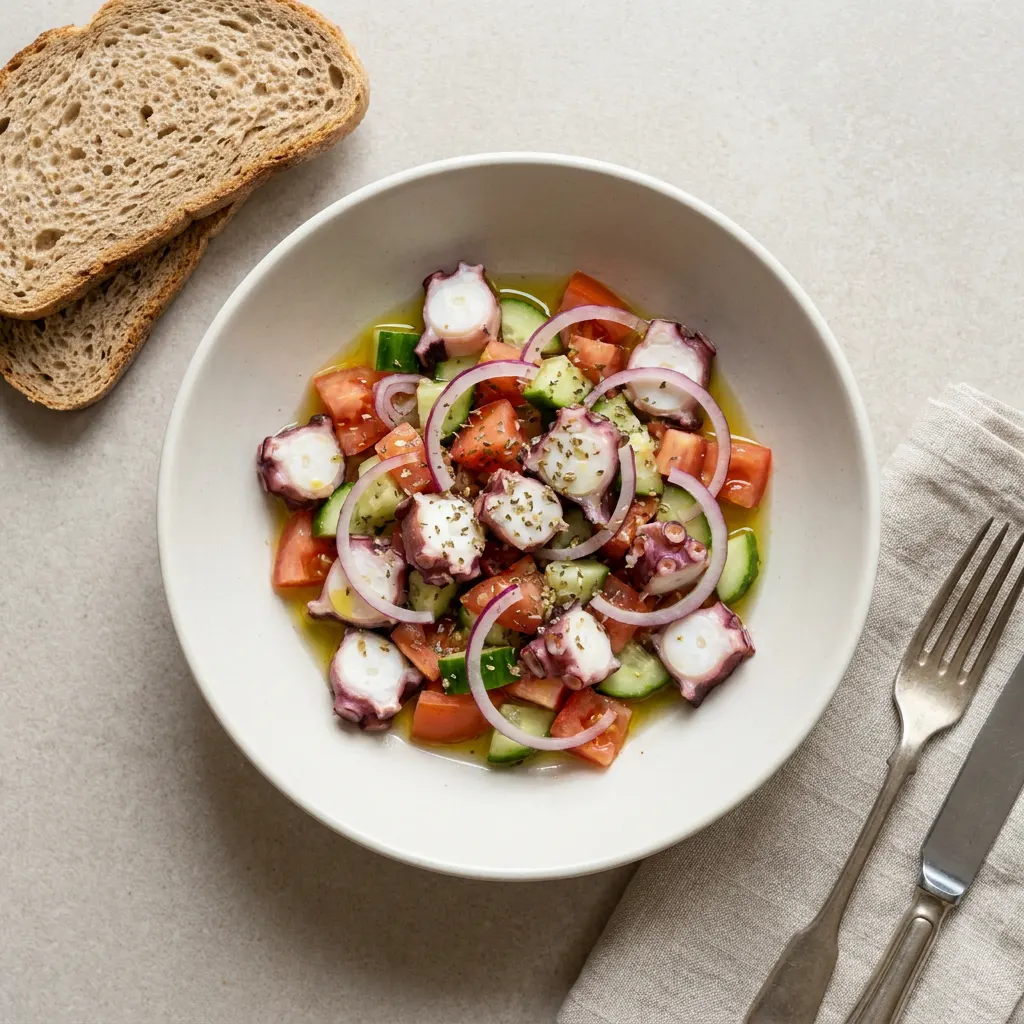 Χταπόδι λαδόξιδο με ντομάτα και αγγούρι